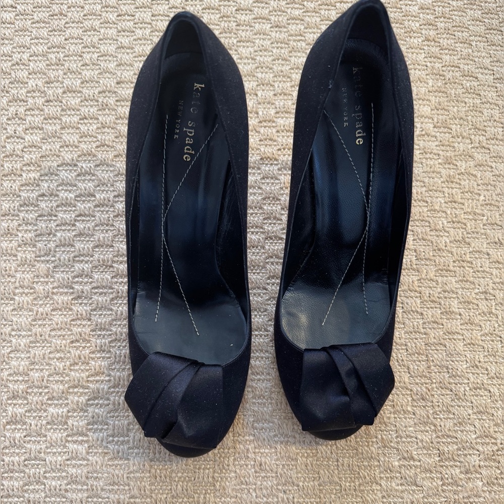 Kate Spade Black Satin Origami Bow heels